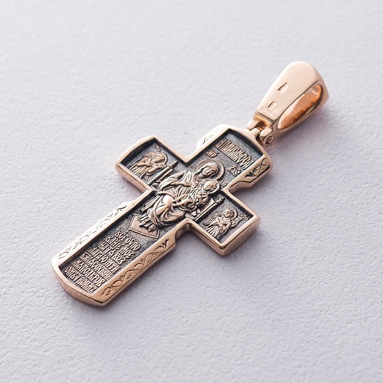 Золотий православний хрестик "Розп'яття Христове. Деісус. Ікона Божої Матері« Всецариця ». Вмч. Пантелеймон" п02408 від ювелірного магазину Онікс - 1