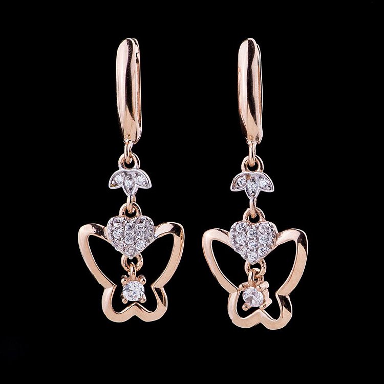 Золоті сережки "Метелики" з фіанітами с03761 від ювелірного магазину Онікс