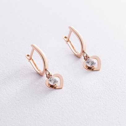 Золотые серьги "Сердечки" с фианитами с07022 №2