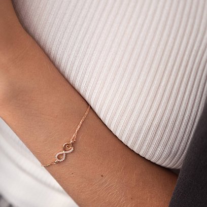 Браслет "Нескінченність" у червоному золоті (фіаніти) б05097 №4