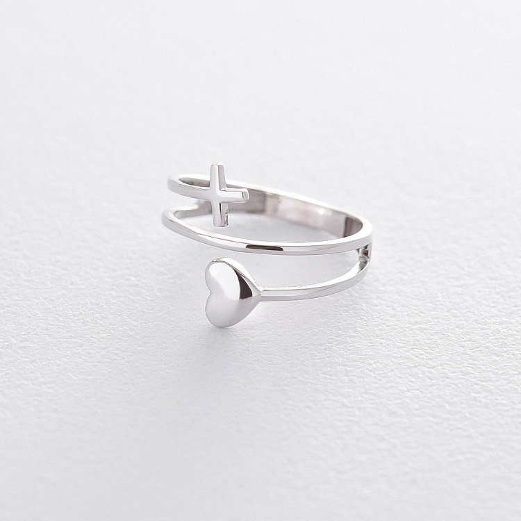 Золотий перстень з хрестиком і сердечком к05096 від ювелірного магазину Онікс