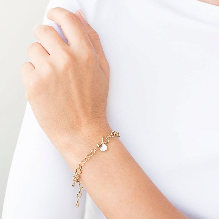 Золотий браслет "Сердечко і ключик" (фіаніти) б03441 від ювелірного магазину Онікс - 4