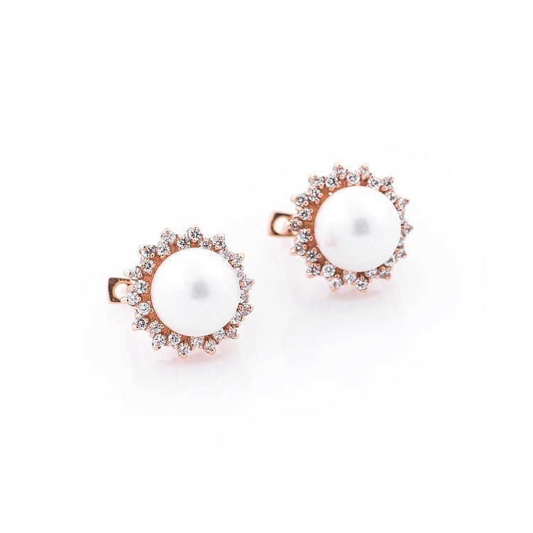 Золотые серьги (культ. пресн. жемчуг,фианиты) с01117 от ювелирного магазина Оникс