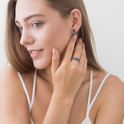 Золоті сережки з синіми сапфірами і діамантами E11172Saj №5