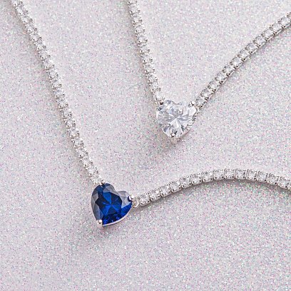 Срібне кольє - чокер "Сердечко" з фіанітами 181259 №11