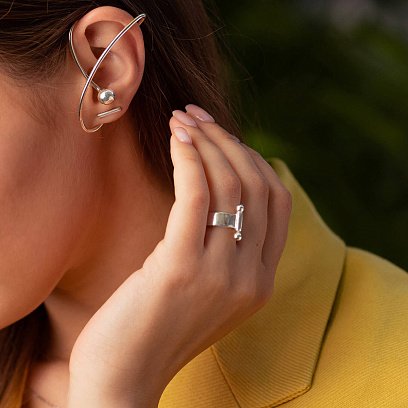 Серебряная серьга - каффа "Космос" 123235 №9