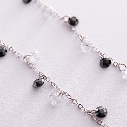 Серебряные серьги с черными и белыми фианитами 123286 №3