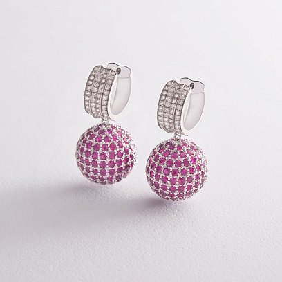 Золоті сережки "Кульки" (діаманти, рубіни) сб0194ca