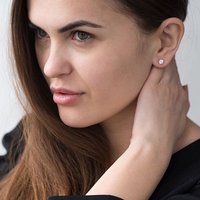 Золотые серьги-пусеты с фианитами с02598 №4