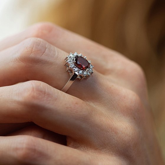 Серебряное кольцо с пиропом и фианитами GS-01-012-4110 №4