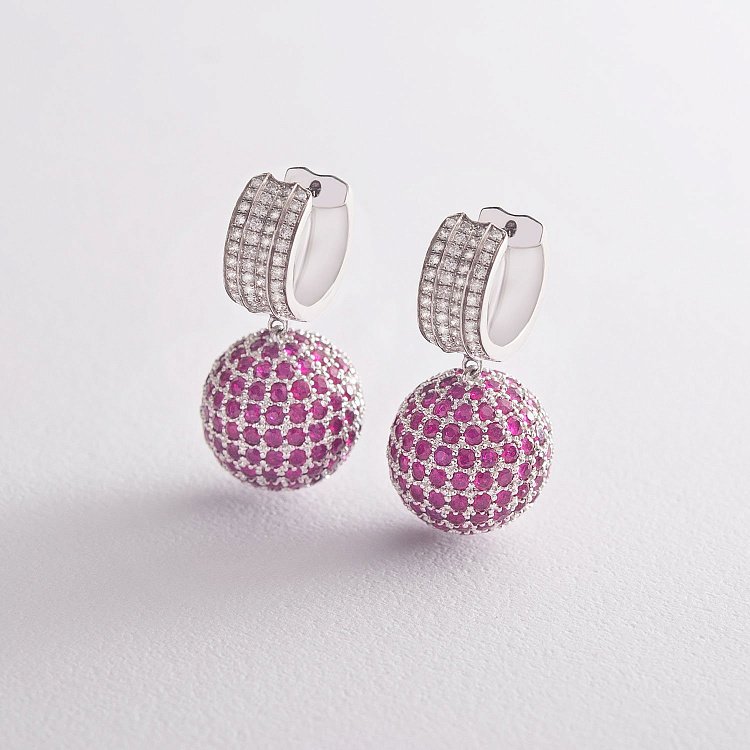 Золоті сережки "Кульки" (діаманти, рубіни) сб0194ca від ювелірного магазину Онікс