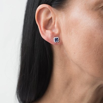 Золоті сережки-пусети "Конюшина" з сапфірами і діамантами сб0282ai №2