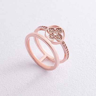 Кольцо "Клевер" в красном золоте (желтые фианиты) к07436 №3