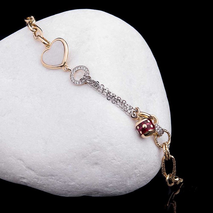 Золотий браслет "Серце" з емаллю і фіанітами б02301 від ювелірного магазину Онікс - 4