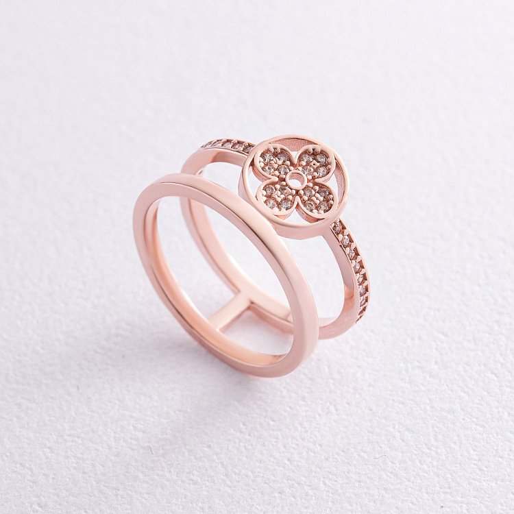 Кольцо "Клевер" в красном золоте (желтые фианиты) к07436 от ювелирного магазина Оникс - 2