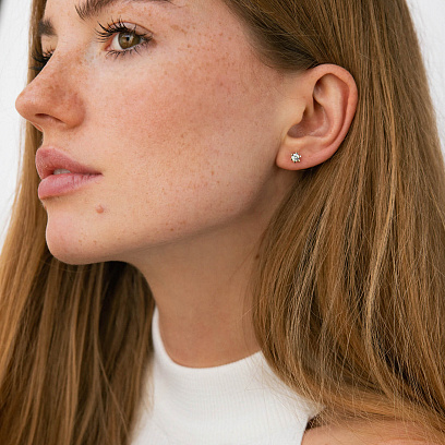 Золотые серьги - пусеты с фианитами с09241 №2