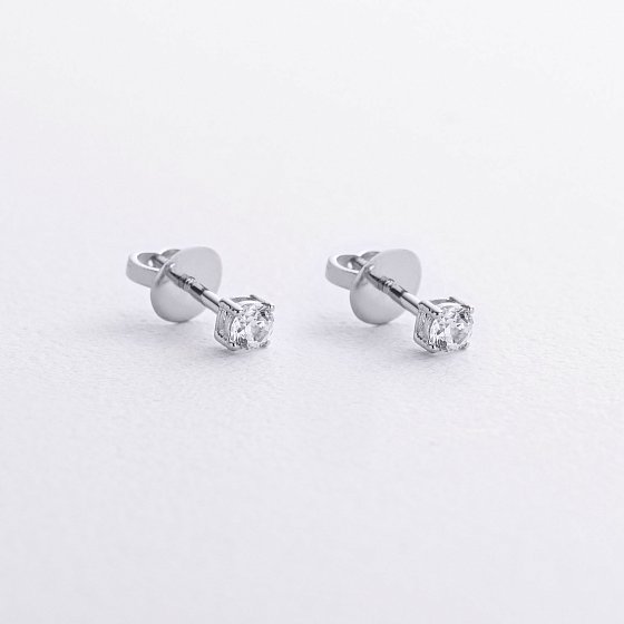 Серьги - пусеты с фианитами (белое золото) с09640 №3