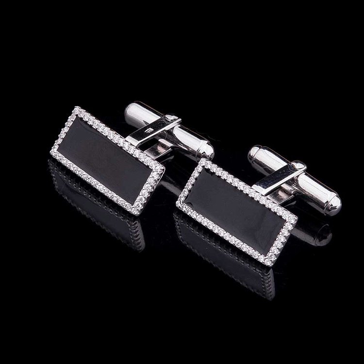 Запонки (родий, фианиты, эмаль) 25049 от ювелирного магазина Оникс