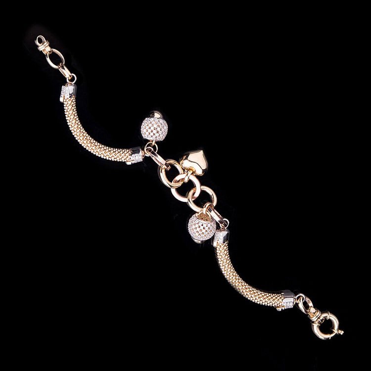 Золотий браслет з серцем (фіаніти) б02071 від ювелірного магазину Онікс - 1