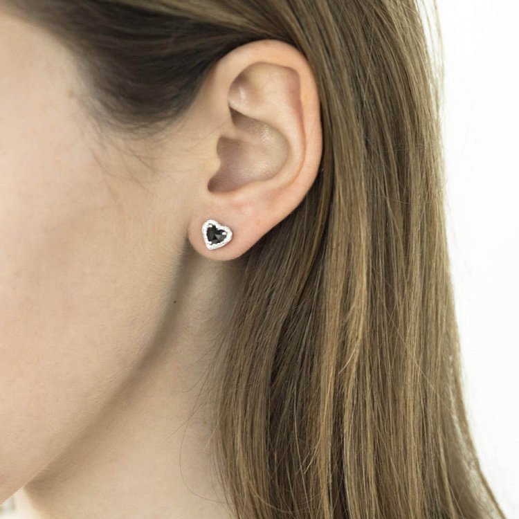 Золотые серьги-пусеты "Сердечки" с бриллиантами сб0182aj от ювелирного магазина Оникс - 3