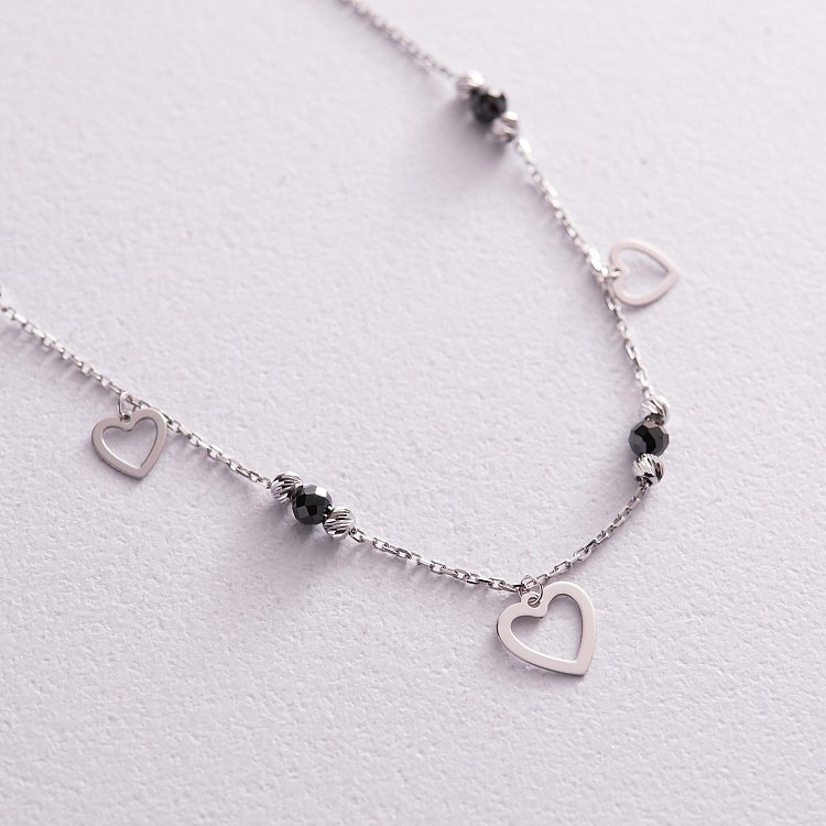 Золотой браслет "Сердечки" (фианиты) на ногу б04900 от ювелирного магазина Оникс - 4