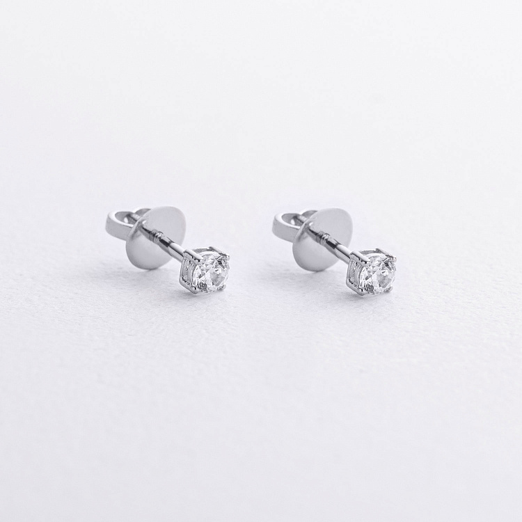 Серьги - пусеты с фианитами (белое золото) с09640 от ювелирного магазина Оникс - 1