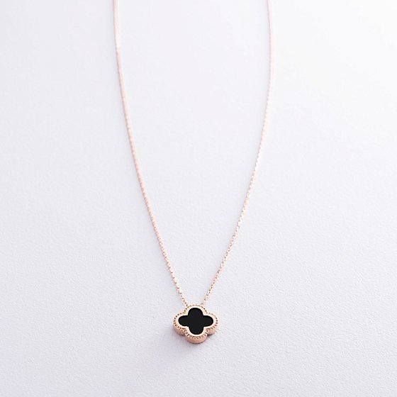 Колье "Клевер" в красном золоте (оникс) кол01696