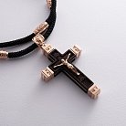 Чоловічий православний хрест з ебенового дерева та золота на шнурку кол02416 от ювелирного магазина Оникс