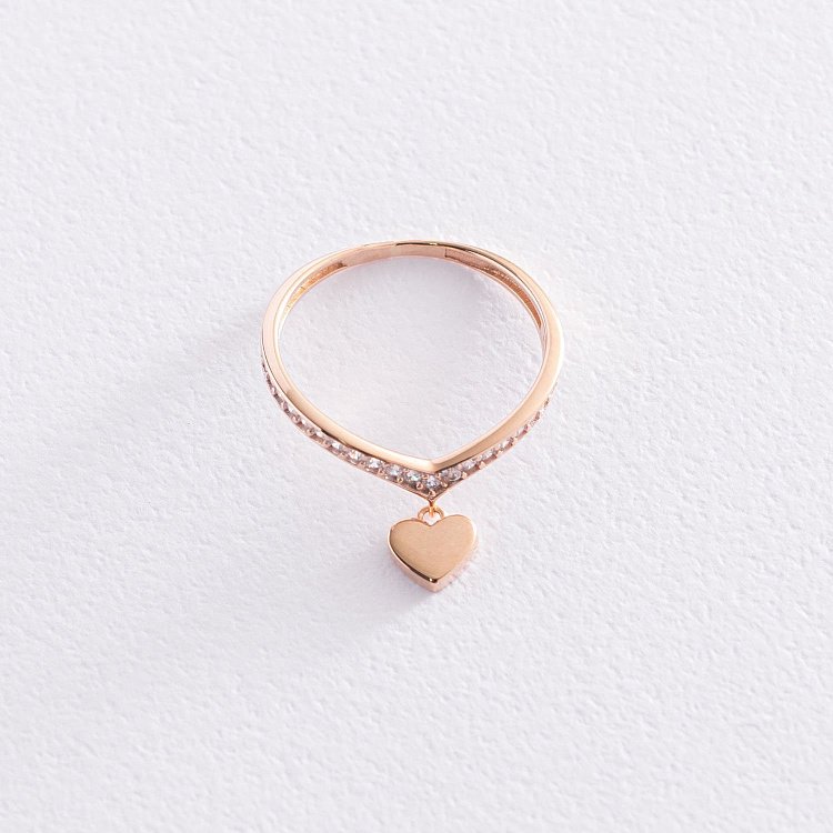 Золота каблучка "Сердечко" з фіанітами к06820 від ювелірного магазину Онікс - 2