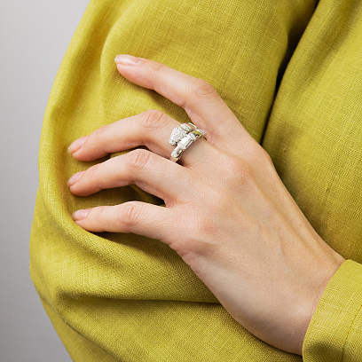 Серебряное кольцо "Змея" с фианитами 112842 №4