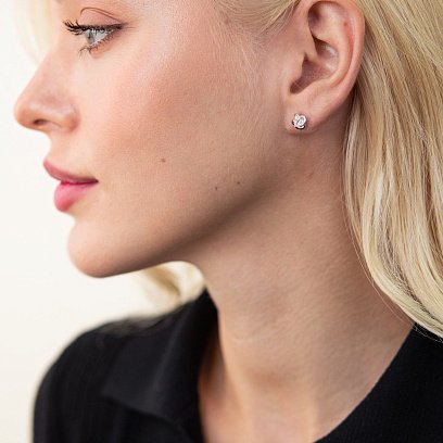 Серебряные серьги - пусеты "Цветочки" (фианиты) 121302 №2