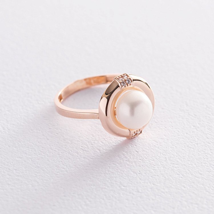 Золотое кольцо (жемчуг, фианиты) к06579 от ювелирного магазина Оникс