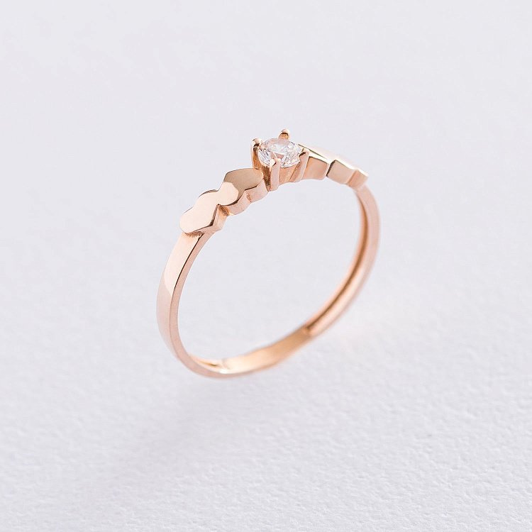 Золотое кольцо "Сердечки" (фианит) к05801 от ювелирного магазина Оникс