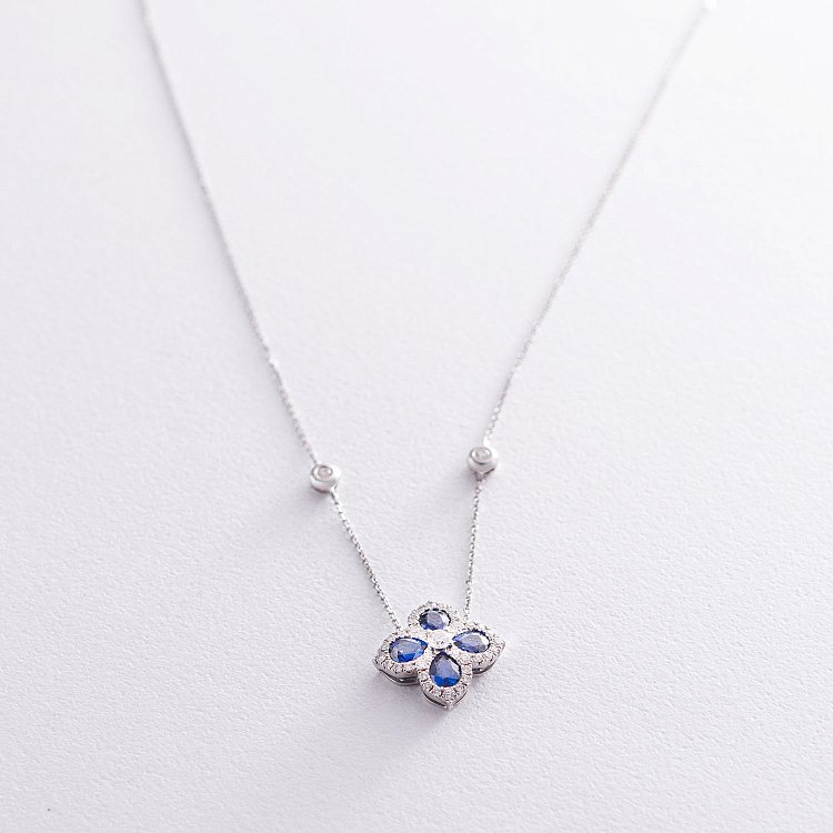 Золоте кольє "Конюшина" (діаманти, сапфіри) N00135mi від ювелірного магазину Онікс