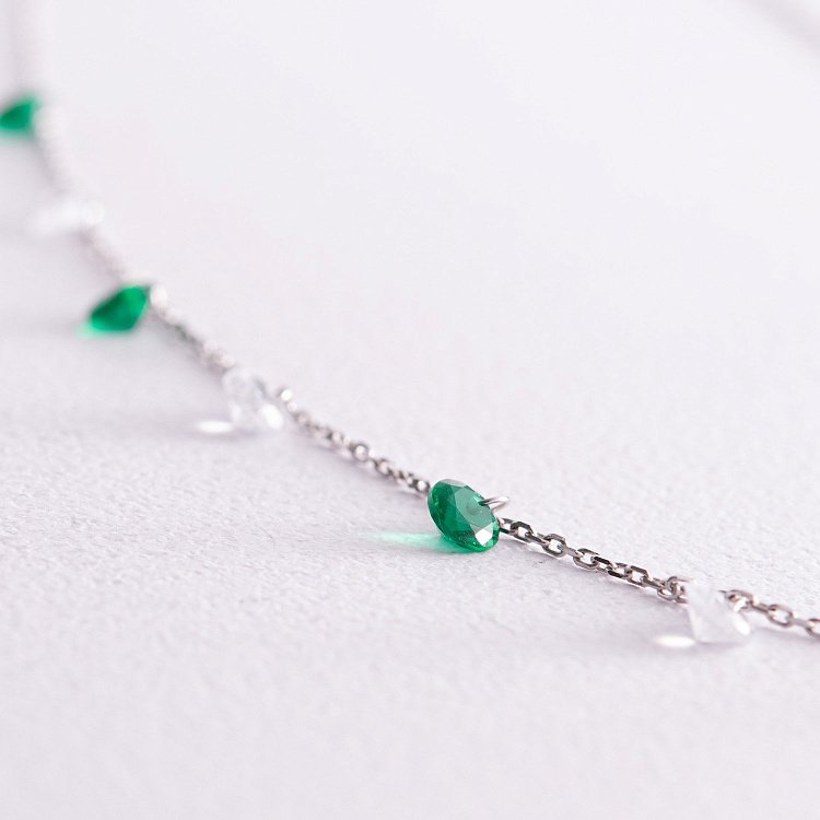 Кольє у білому золоті (зелені та білі фіаніти) кол02307 від ювелірного магазину Онікс - 3