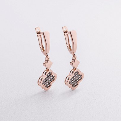 Серьги "Клевер" в красном золоте (фианиты) с07631