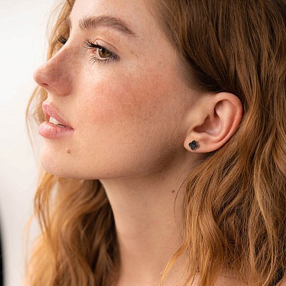 Золотые серьги - пусеты "Клевер" (черные фианиты) с07888 №8