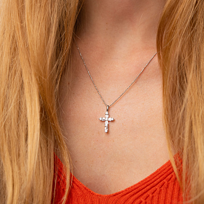 Хрестик з діамантами (біле золото) пб0333cha №2