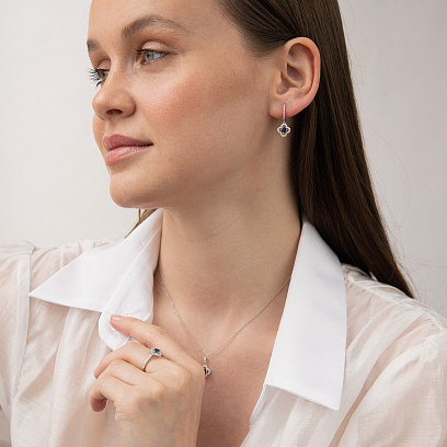 Золотые серьги "Клевер" (бриллианты, сапфиры) сб0639ca №2