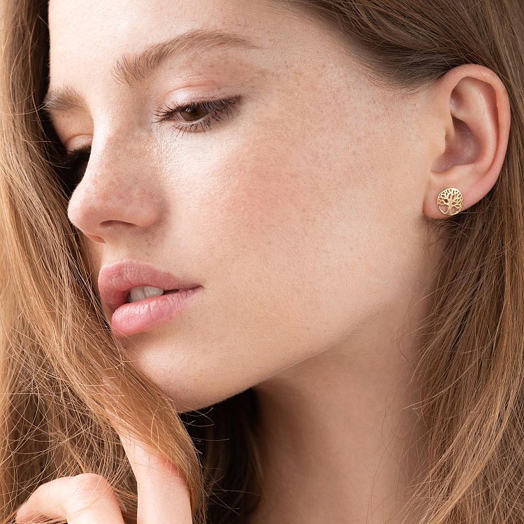 Сережки - пусети "Древо життя" в жовтому золоті с06949 від ювелірного магазину Онікс - 2