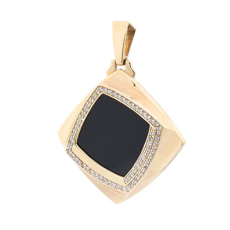 Золотий кулон з оніксом і фіанітами п01337 від ювелірного магазину Онікс