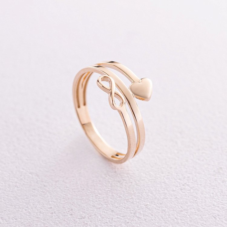 Кольцо "Сердечко и бесконечность" в желтом золоте к07104 от ювелирного магазина Оникс