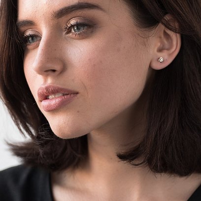 Золоті сережки - пусети з фіанітами с04136 №5