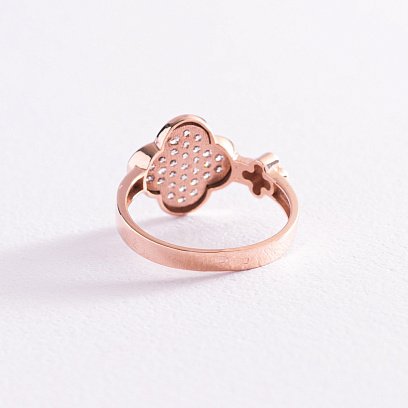 Каблучка "Конюшина" в червоному золоті (фіаніти) к06916 №4