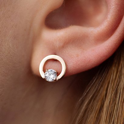 Сережки - пусети "Кругообіг" з фіанітами (червоне золото) с08786 №4