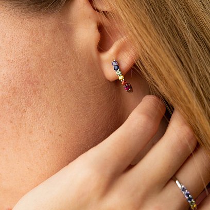 Золотое кольцо с разноцветными сапфирами кб0434nl №5