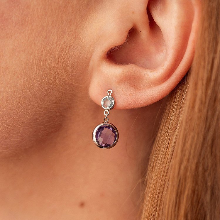 Золоті сережки - пусети (аметист, топаз) с07335 від ювелірного магазину Онікс - 3