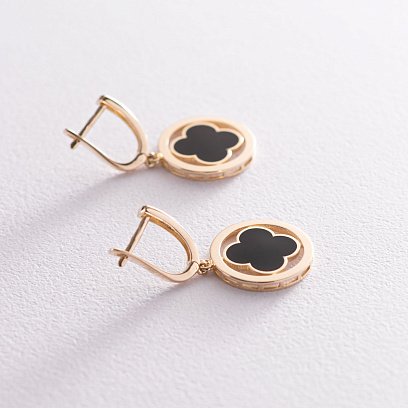 Сережки "Конюшина" в жовтому золоті (емаль) с07179 №3