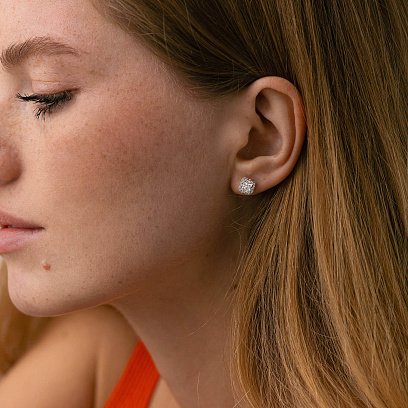 Золотые серьги - пусеты "Клевер" (бриллианты) 333811121 №2