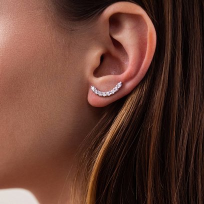 Срібні сережки - клаймбери "Сільвія" з фіанітами 40022 №10